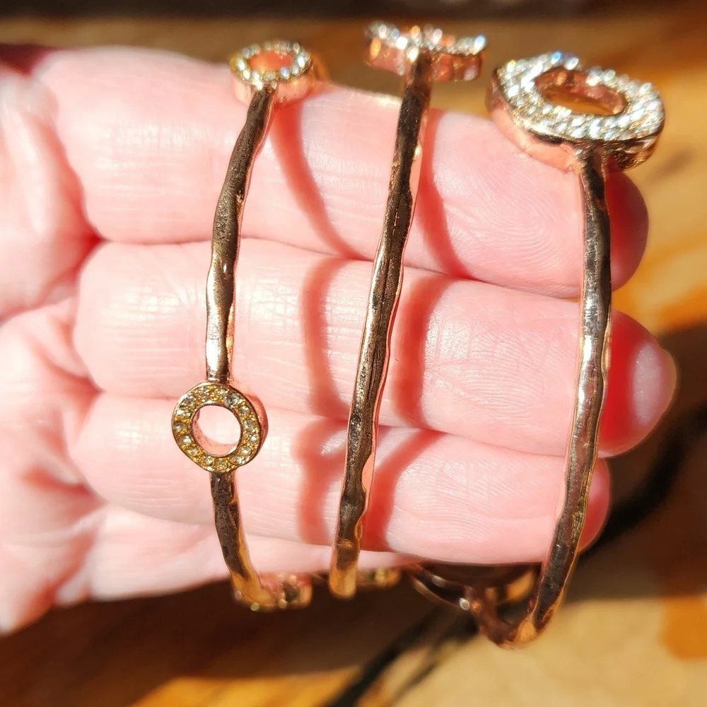 Rose Gold Stack Set Bracelets Rhinestones - Picture 3 of 8